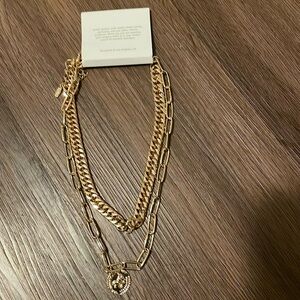 ETTIKA Women Necklace 18K Gold Plated Double Chain and a Cute Pendant NWT